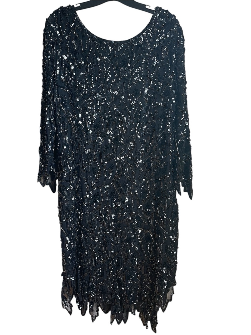 Vintage 70s I. Magnin Black Silk Sequin Dress Size Medium